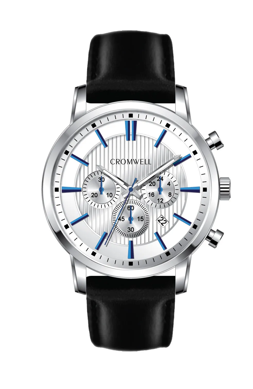 44mm "Belmont" - Silver Case Chronograph with White Face, Blue Digits