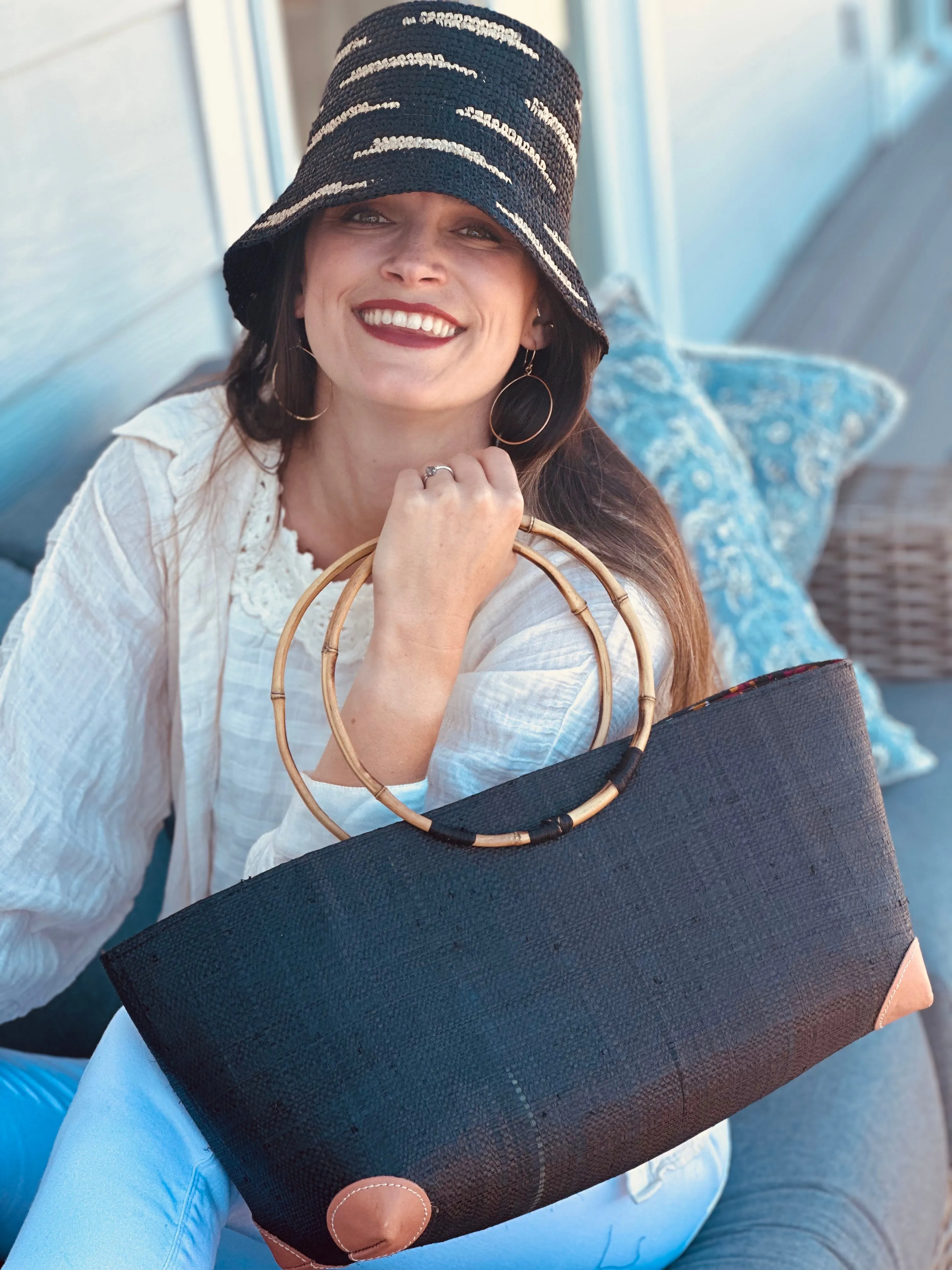 Bebe Straw Handbag with Bamboo Handle
