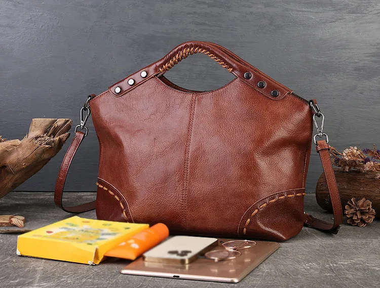 Boho Womens Black Shoulder Handbag Leather Tote Bags For Women