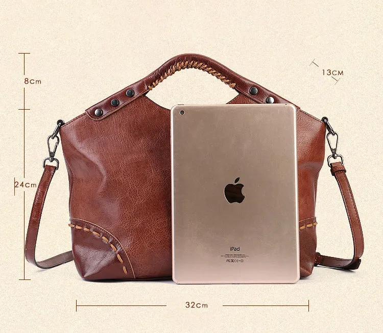 Boho Womens Black Shoulder Handbag Leather Tote Bags For Women