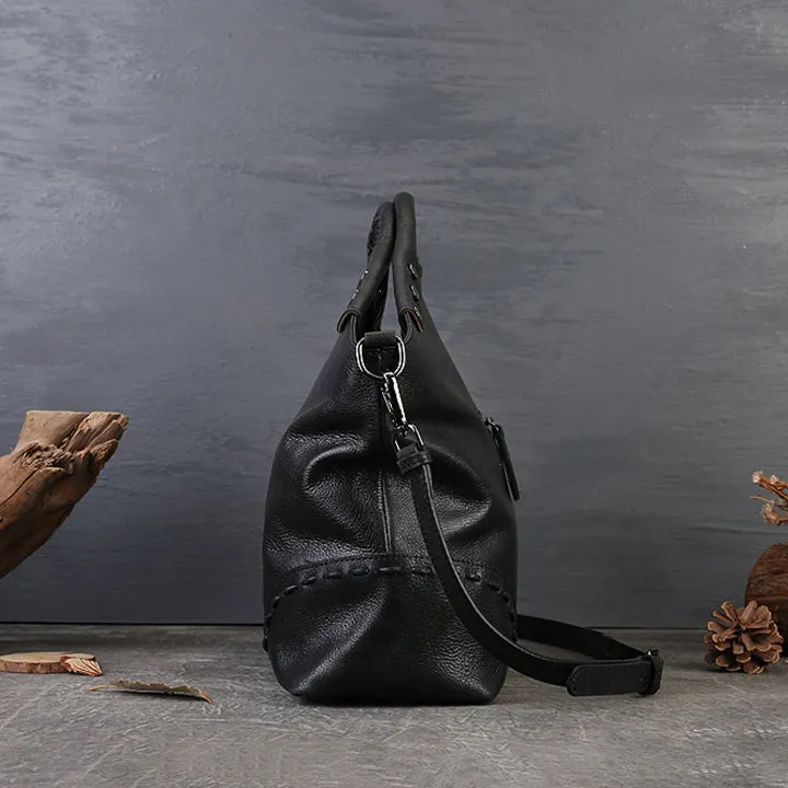 Boho Womens Black Shoulder Handbag Leather Tote Bags For Women