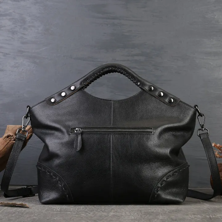 Boho Womens Black Shoulder Handbag Leather Tote Bags For Women