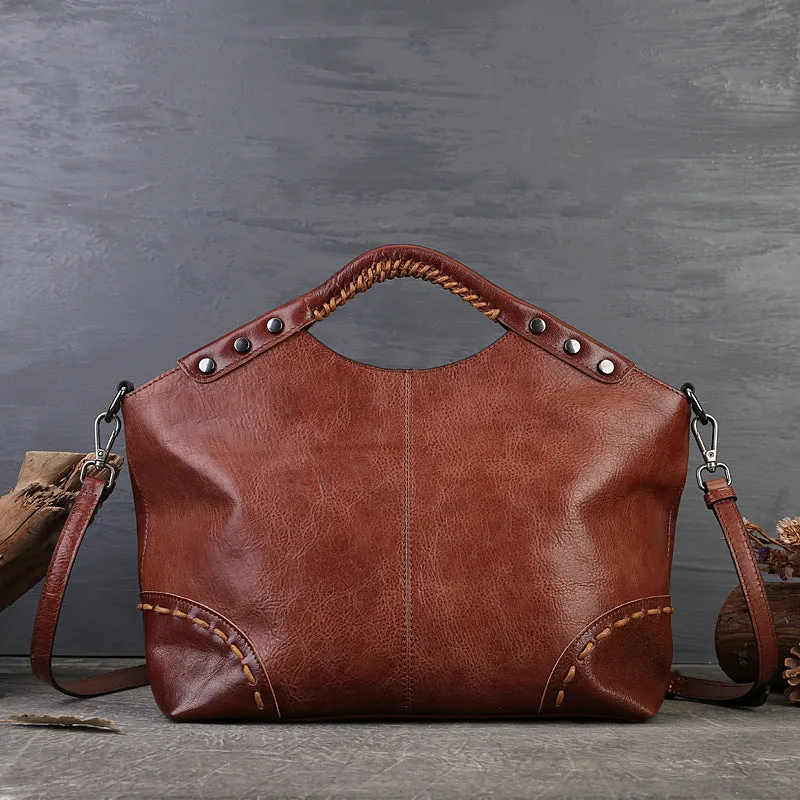 Boho Womens Black Shoulder Handbag Leather Tote Bags For Women