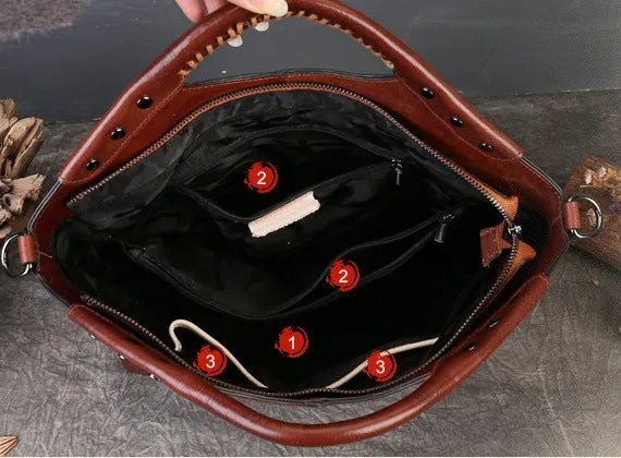 Boho Womens Black Shoulder Handbag Leather Tote Bags For Women