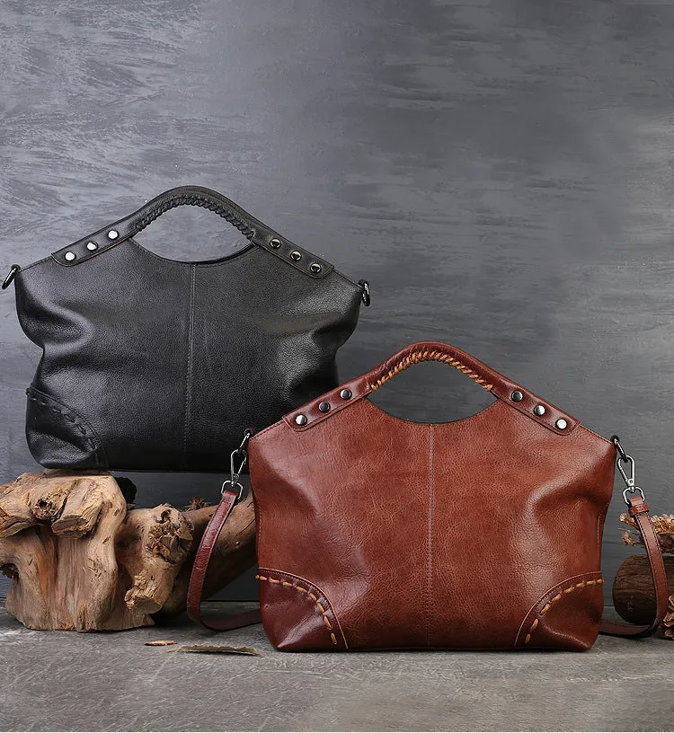 Boho Womens Black Shoulder Handbag Leather Tote Bags For Women
