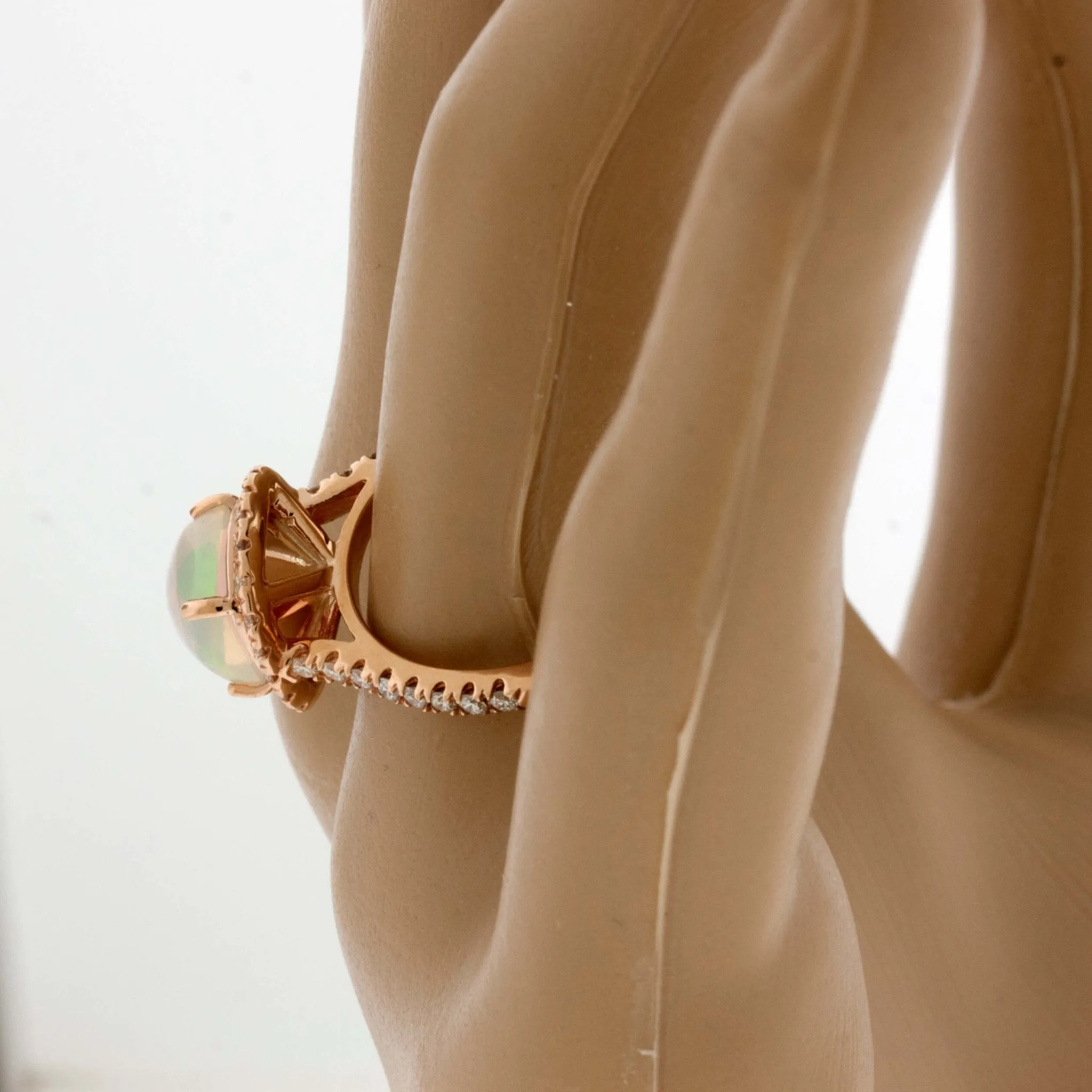 Cushion Cabochon Opal Ring with Diamond Halo