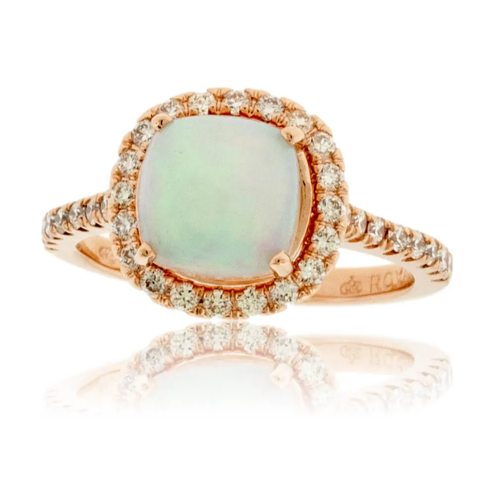 Cushion Cabochon Opal Ring with Diamond Halo