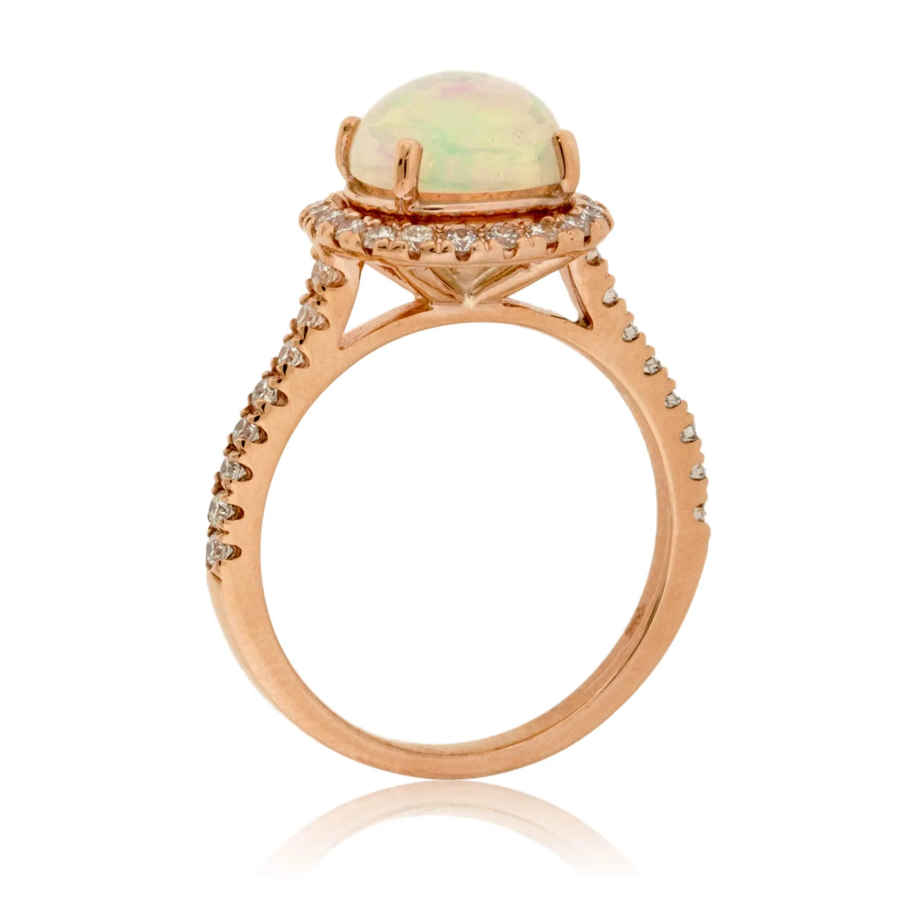 Cushion Cabochon Opal Ring with Diamond Halo