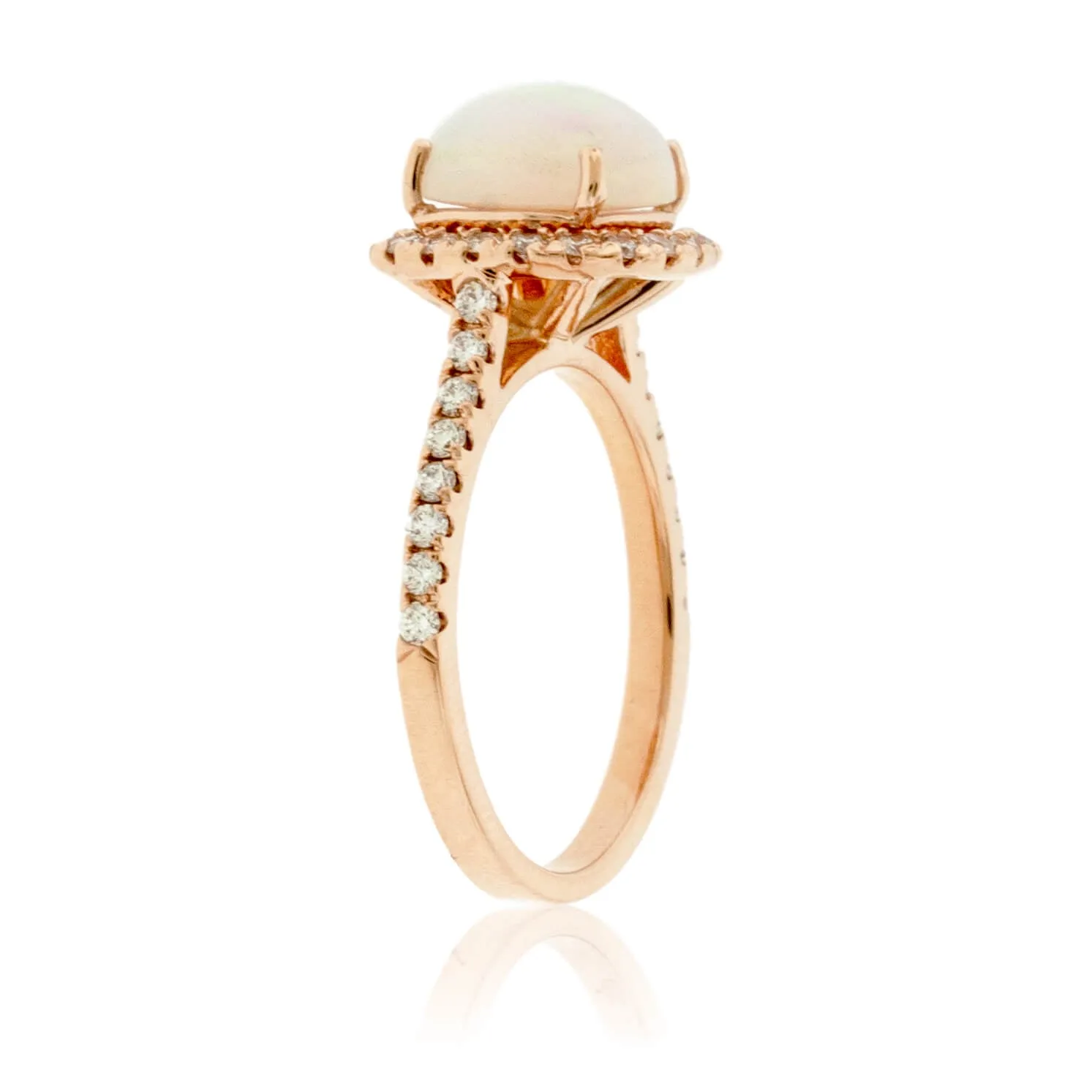 Cushion Cabochon Opal Ring with Diamond Halo