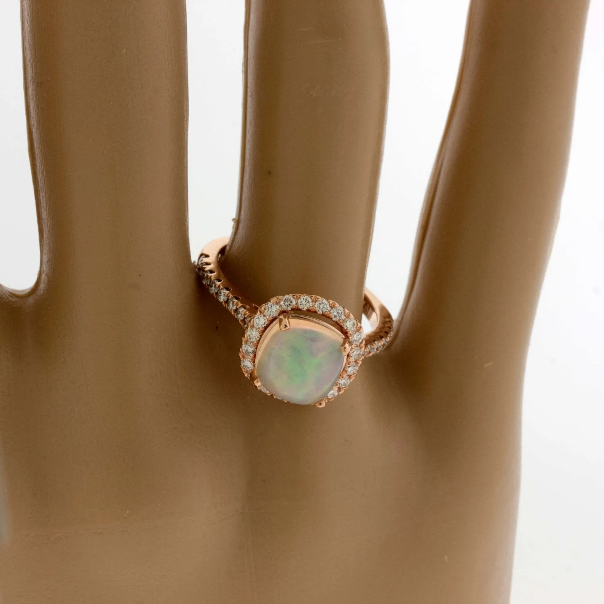 Cushion Cabochon Opal Ring with Diamond Halo