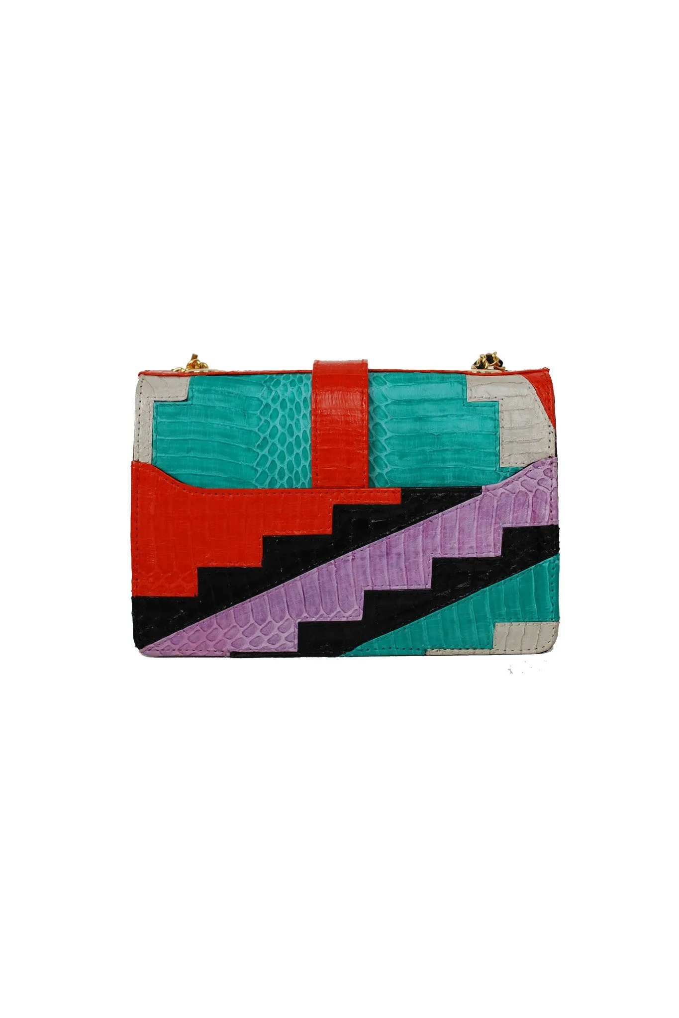 DECO STEP MINI BOX BAG SNAKESKIN ORANGE/TURQUOISE