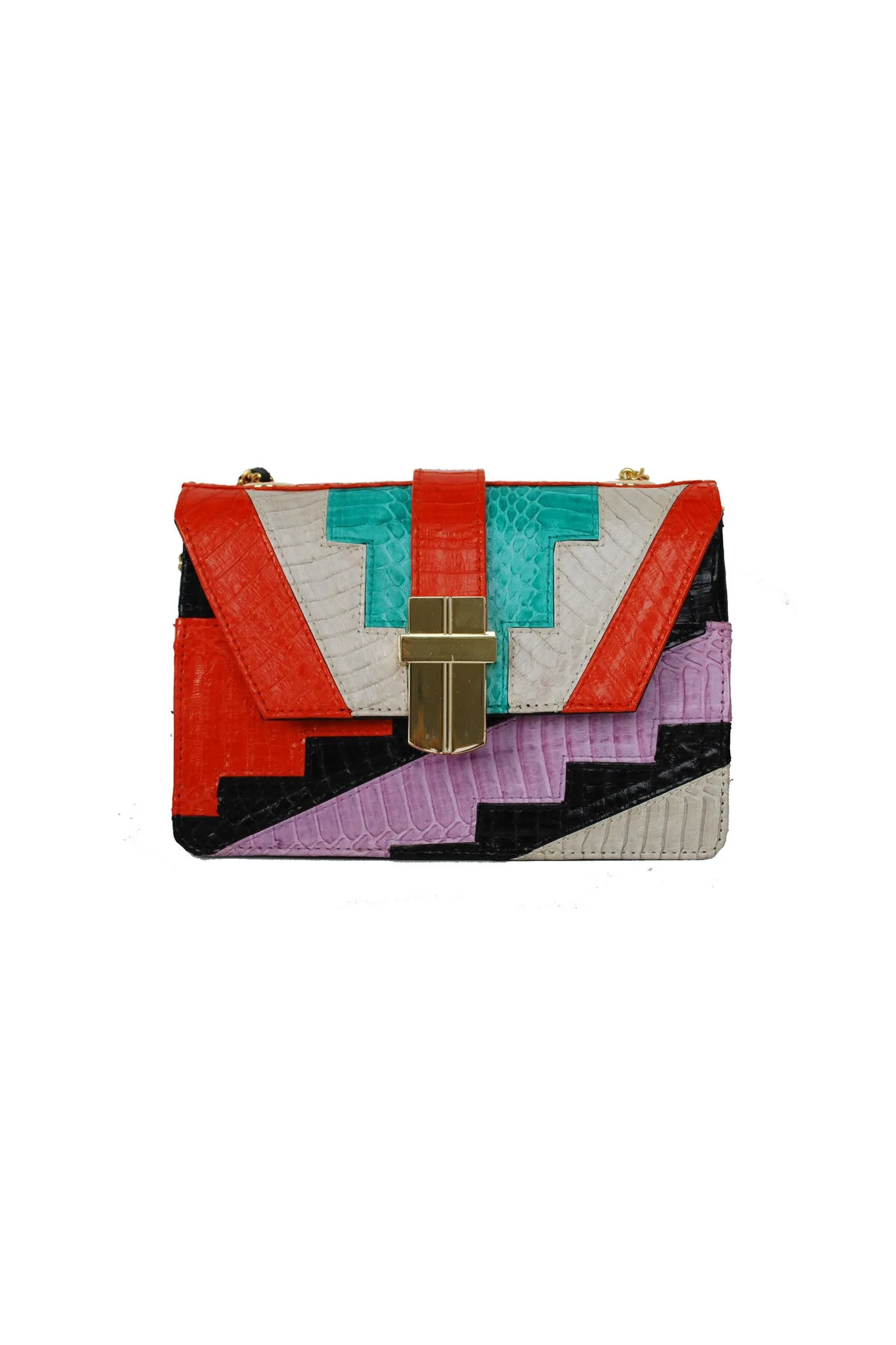 DECO STEP MINI BOX BAG SNAKESKIN ORANGE/TURQUOISE