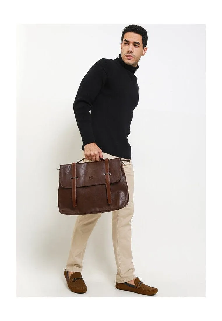 Distressed Leather Commuter Messenger Bag - Dark Brown