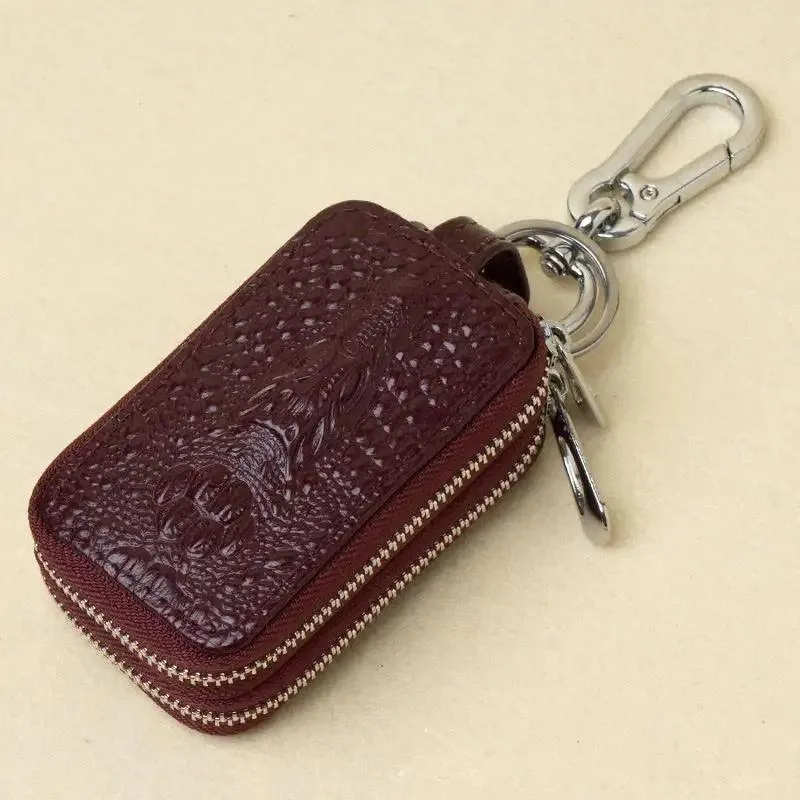 Elegant Dual Zip Leather Key Organizer: Premium Case with Remote Protection