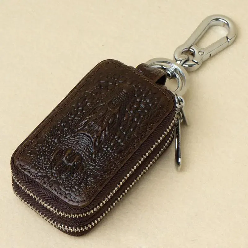 Elegant Dual Zip Leather Key Organizer: Premium Case with Remote Protection