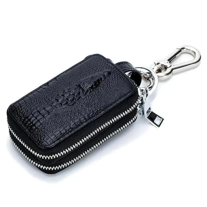Elegant Dual Zip Leather Key Organizer: Premium Case with Remote Protection