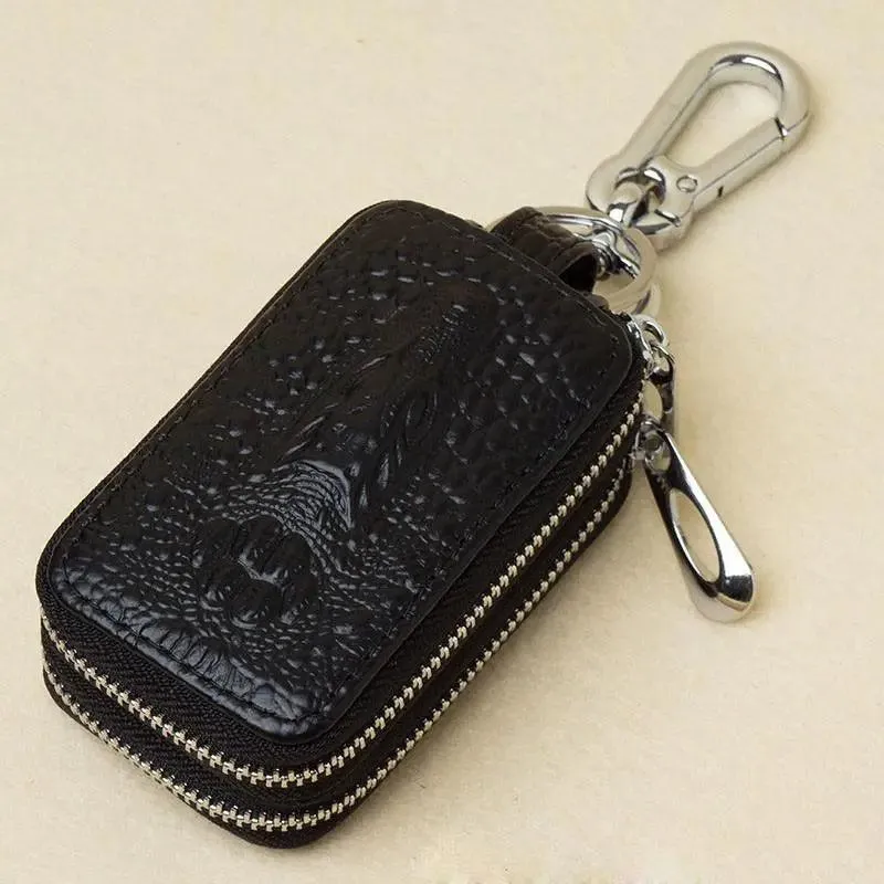 Elegant Dual Zip Leather Key Organizer: Premium Case with Remote Protection