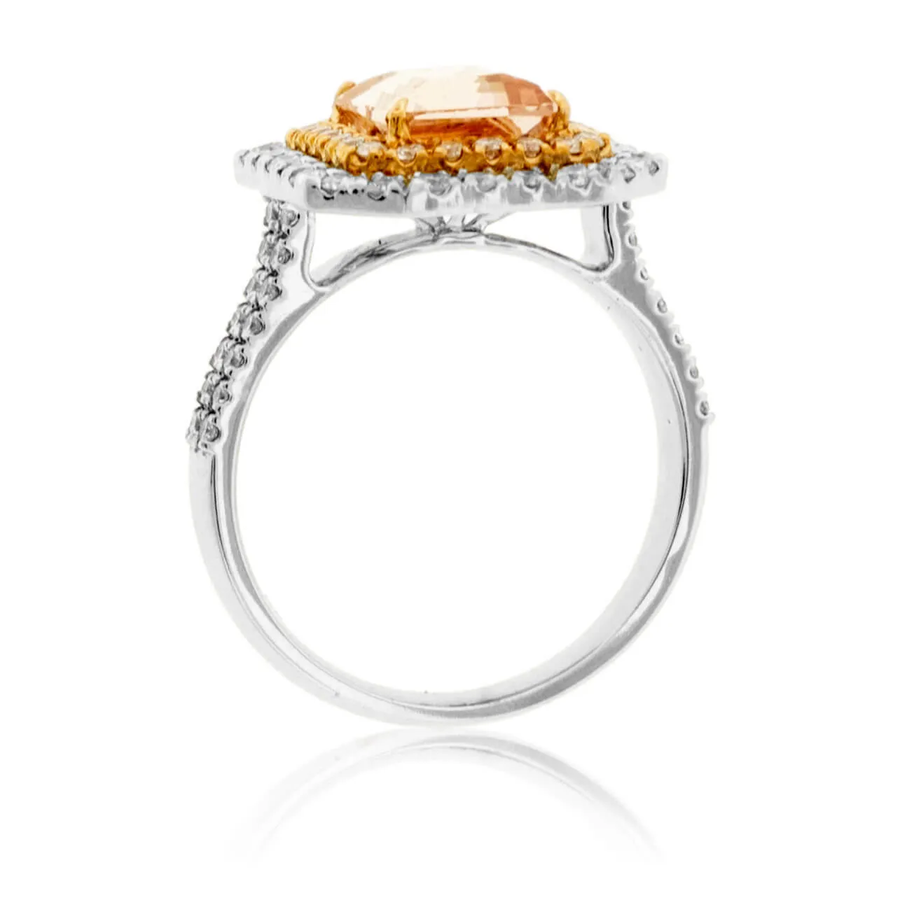 Emerald Cut Morganite & Diamond Double Halo Ring