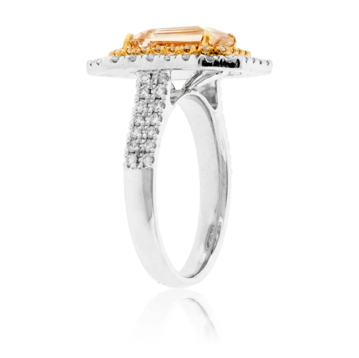 Emerald Cut Morganite & Diamond Double Halo Ring