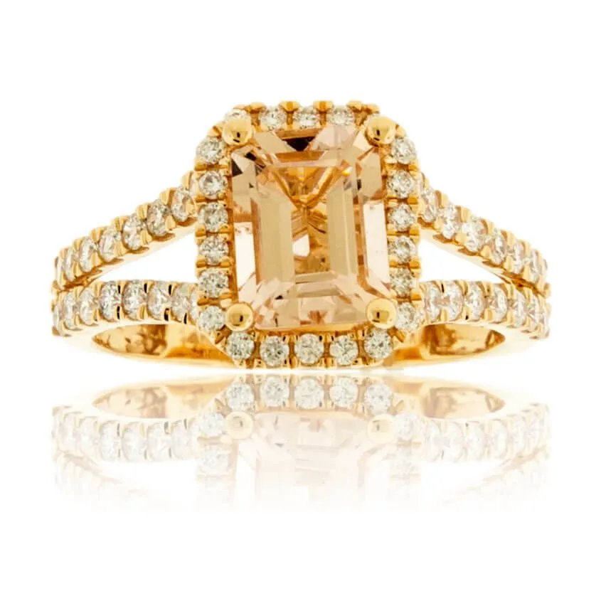 Emerald-Cut Morganite & Diamond Halo Ring