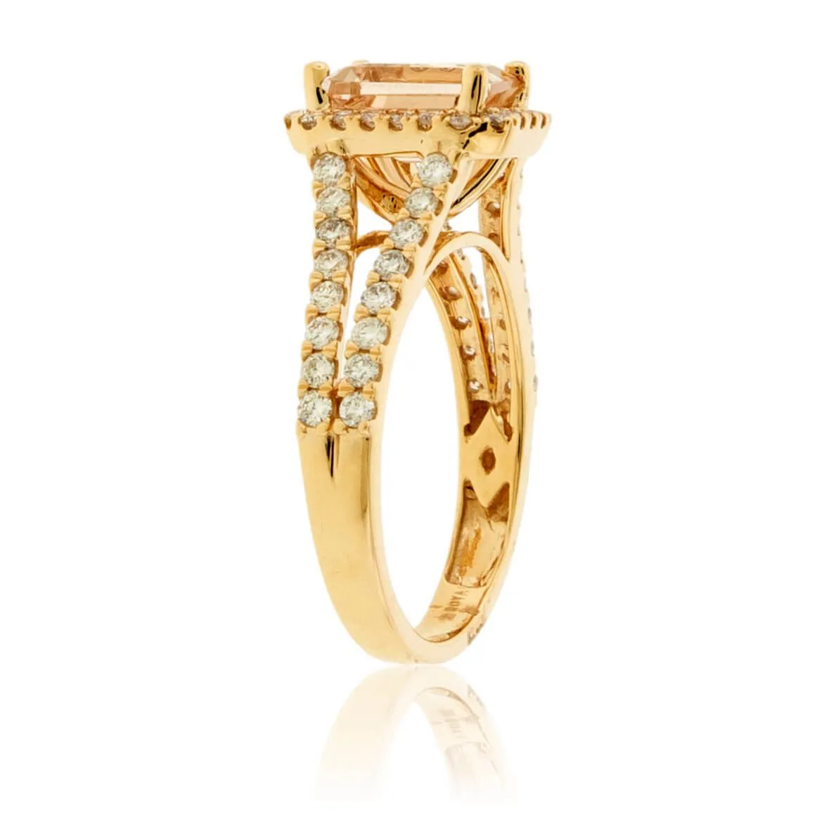 Emerald-Cut Morganite & Diamond Halo Ring