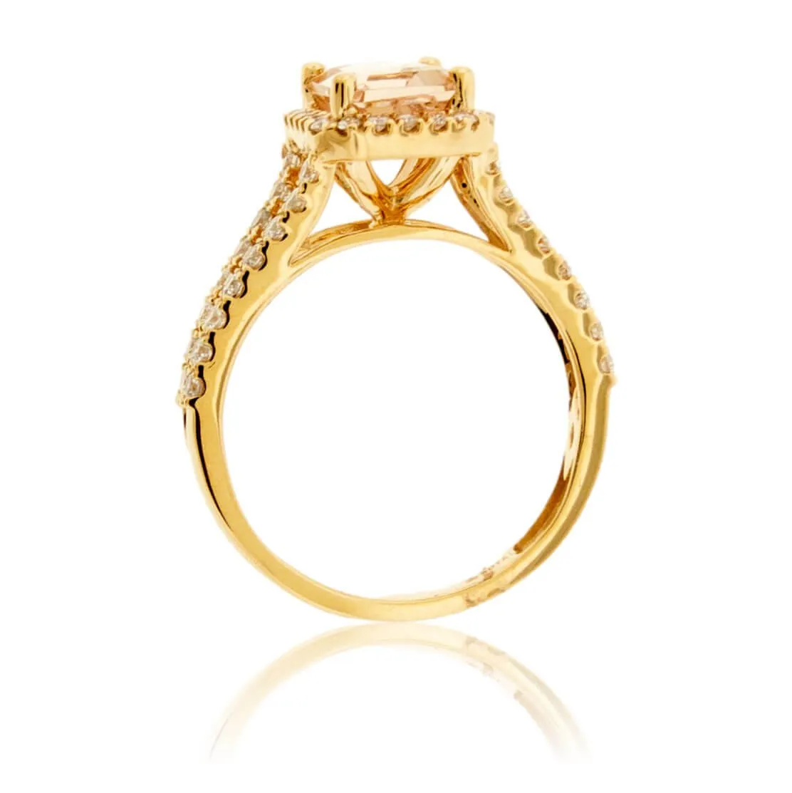 Emerald-Cut Morganite & Diamond Halo Ring