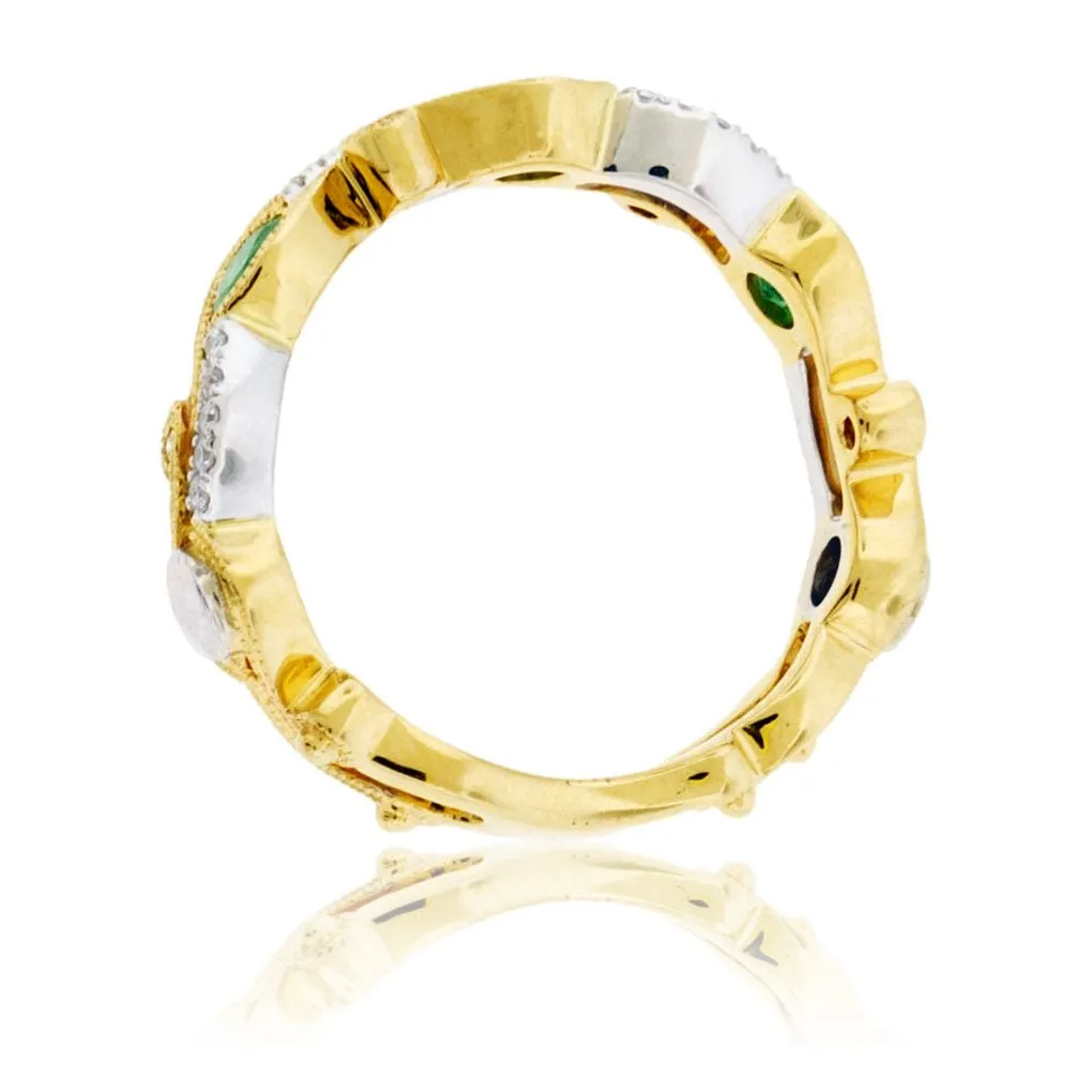 Green Emerald & Diamond Ring