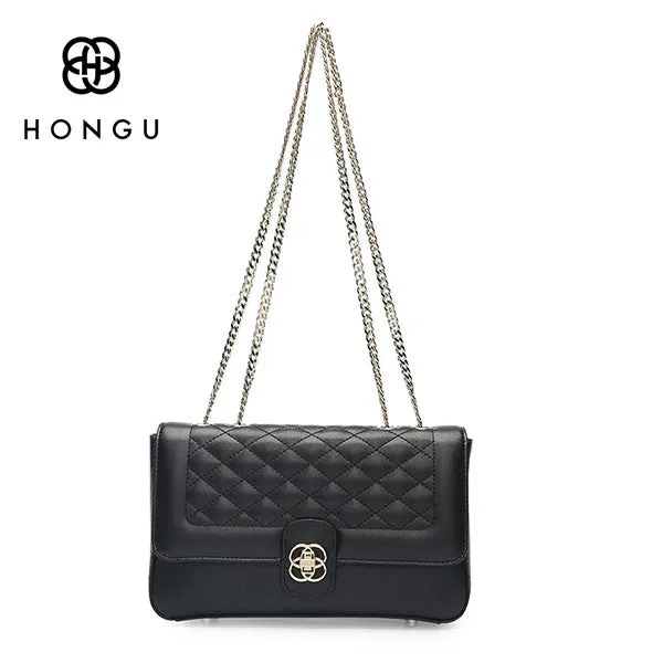 HONGU Women Shoulder Bag Genuine Cow Leather Female Messenger Crossbody Bags Fashion Diamond Lattice Chain Flap Hand Bag bolsos