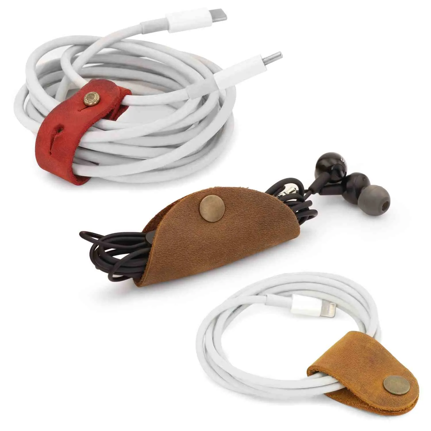 Londo Top Grain Leather Headphone Earphone and General Cable Organizer Strap Set