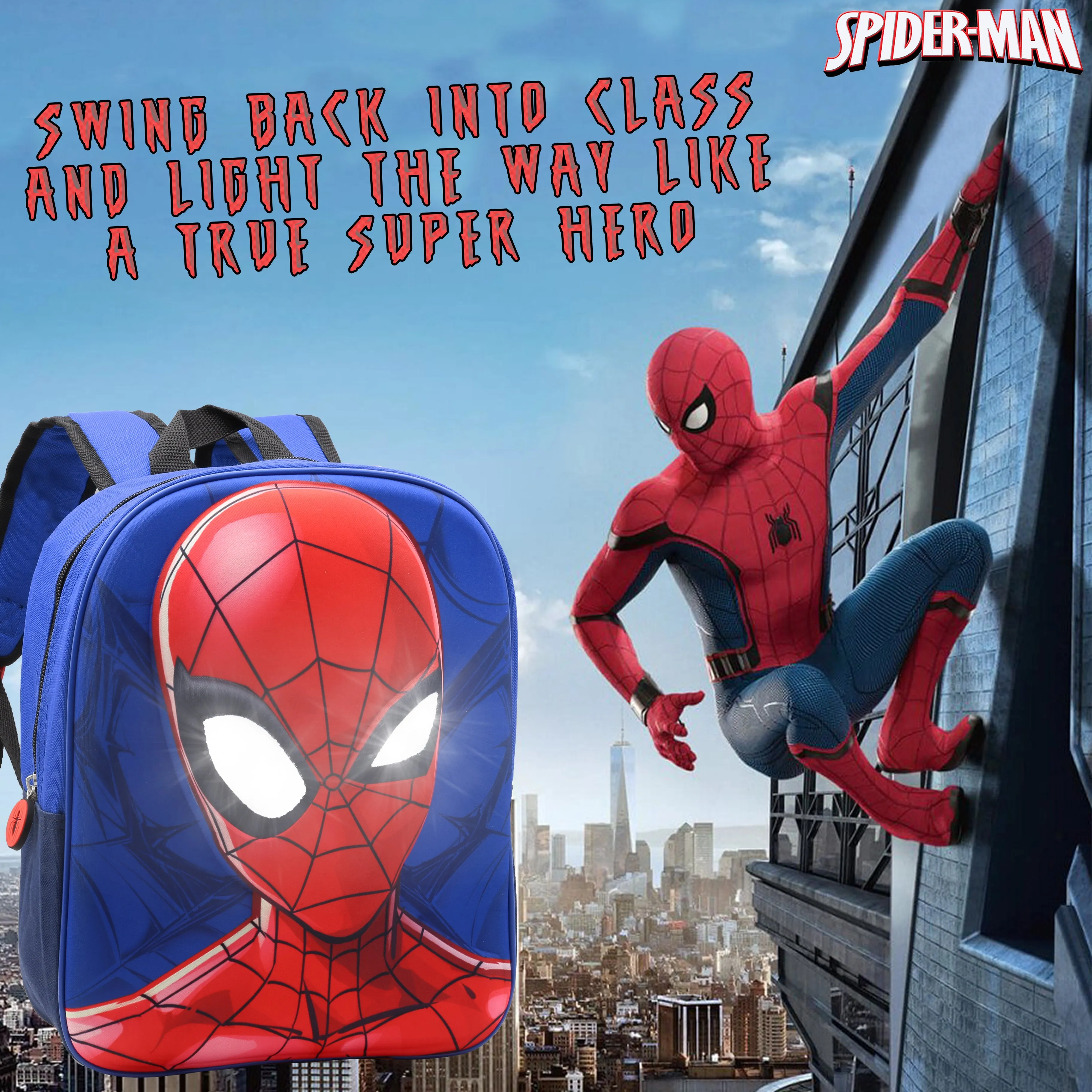 Marvel Spiderman Backpack with Light Up Eyes for Boys and Toddlers