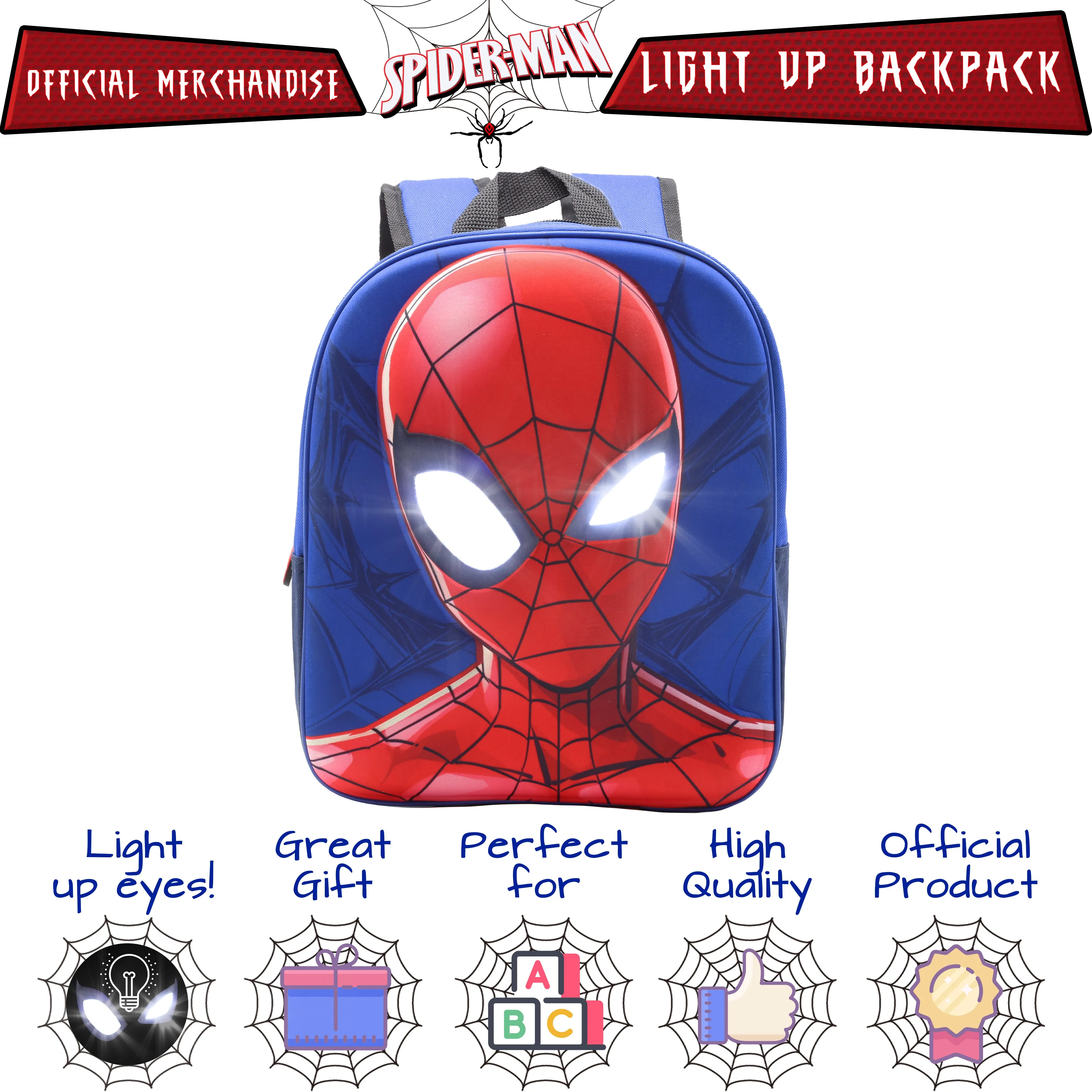 Marvel Spiderman Backpack with Light Up Eyes for Boys and Toddlers