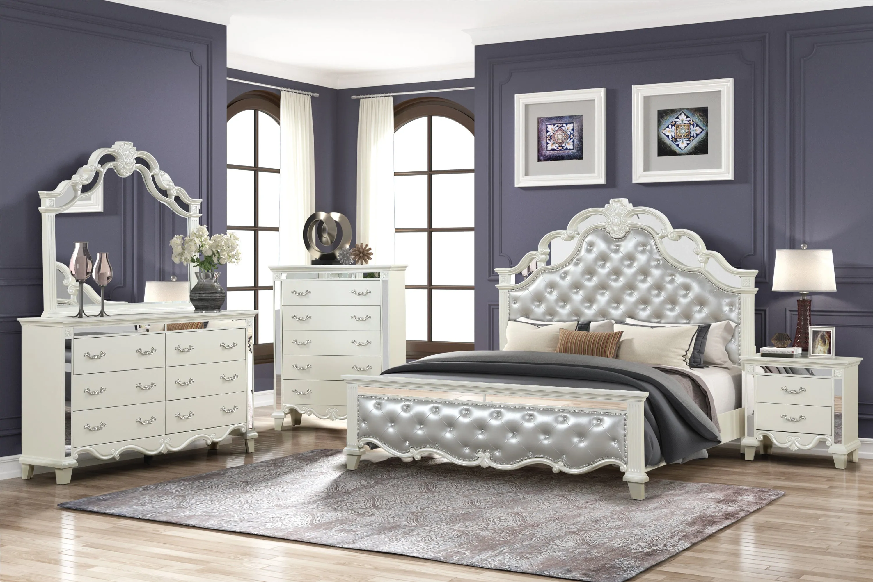 Milan Tufted Upholstery King Size Bed made with Wood in White