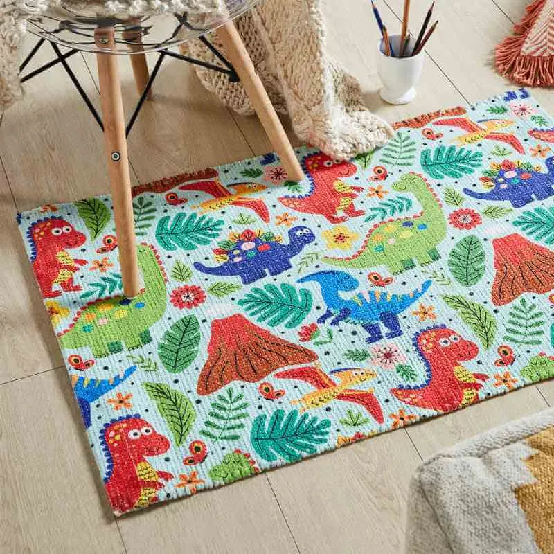 Mona B - Printed Dino Kids Room Dhurrie Carpet Rug Runner Floor Mat for Living Room Bedroom: 2 X 3 Feet Multi Color (BR-309)