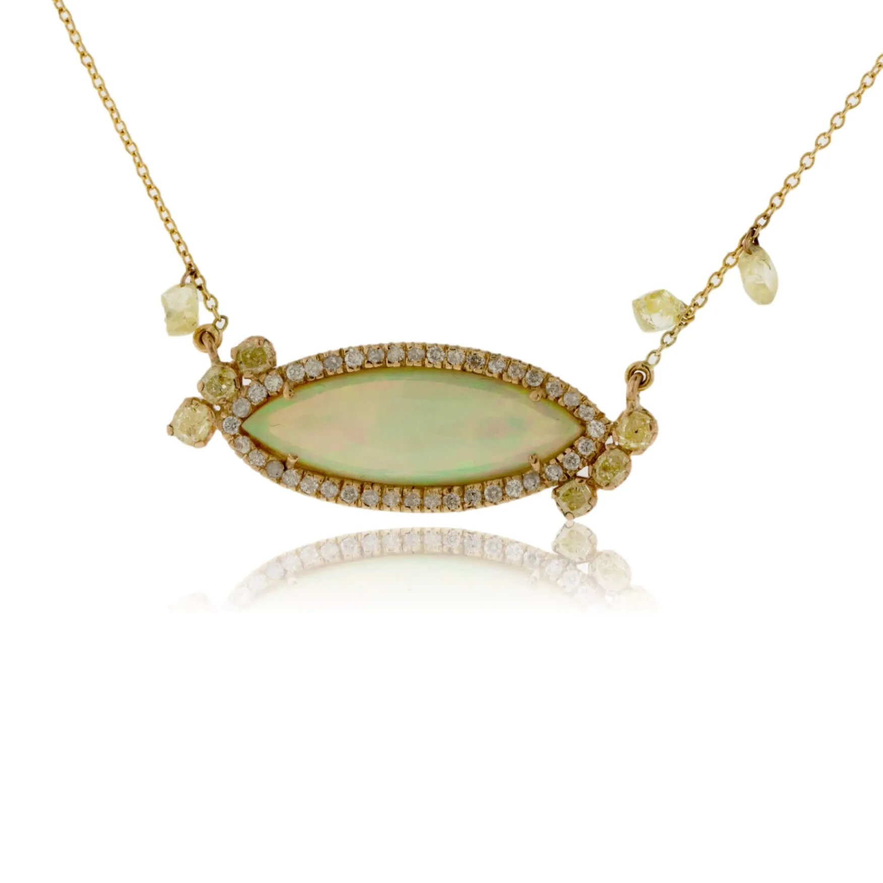 Opal & Diamond Pendant with Chain Accents