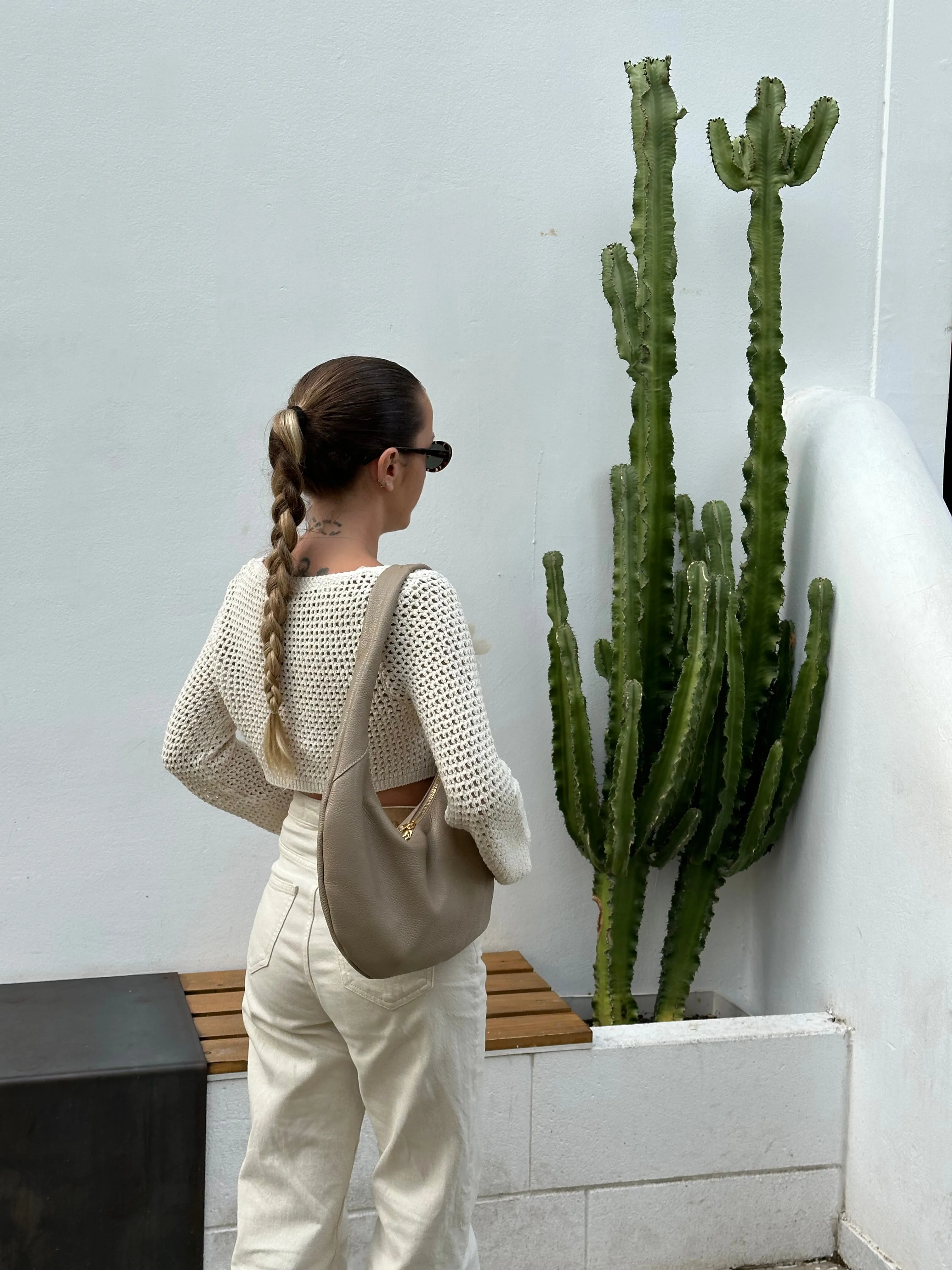 Ophelia Leather Shoulder Bag - Taupe