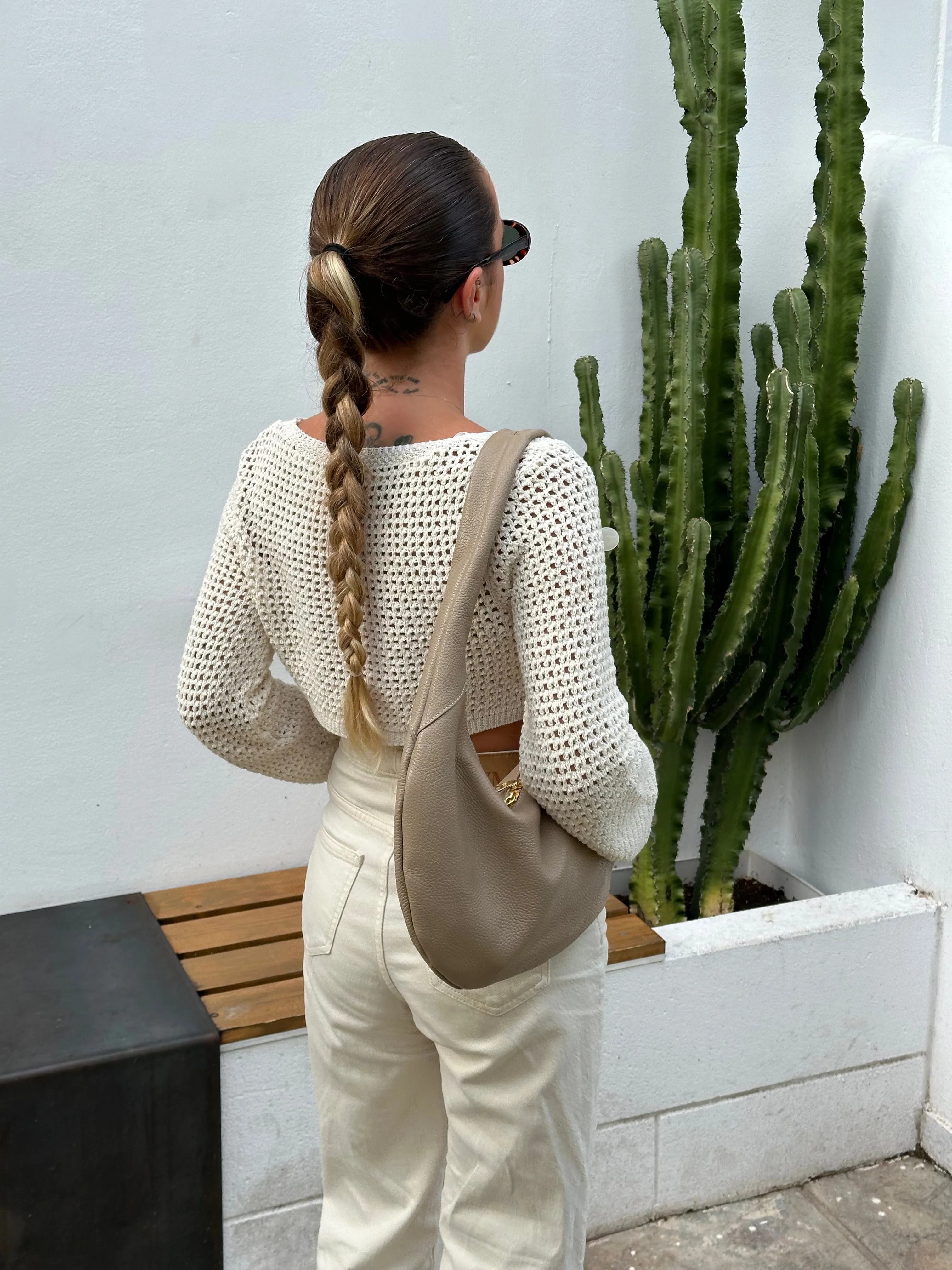Ophelia Leather Shoulder Bag - Taupe
