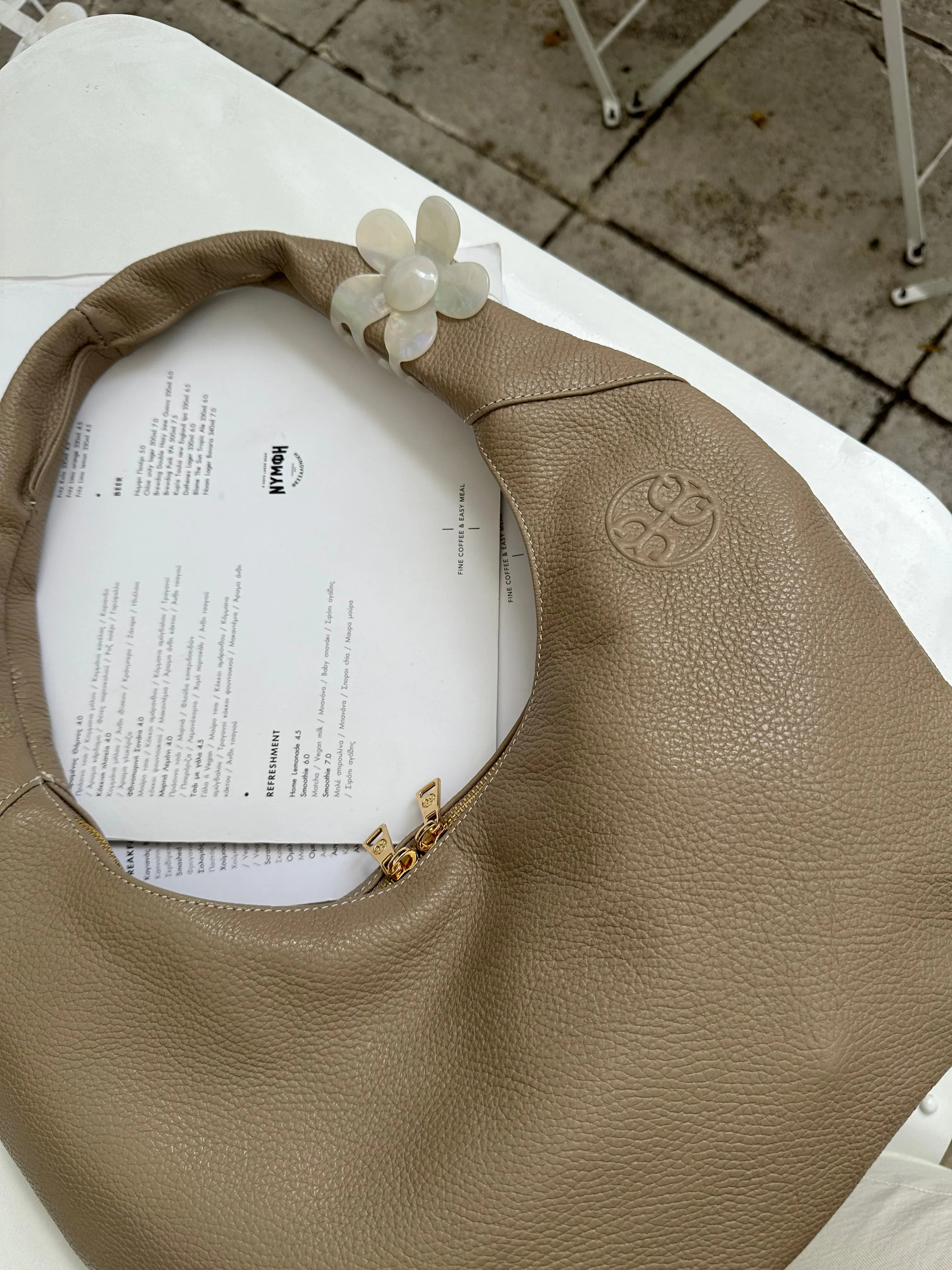 Ophelia Leather Shoulder Bag - Taupe