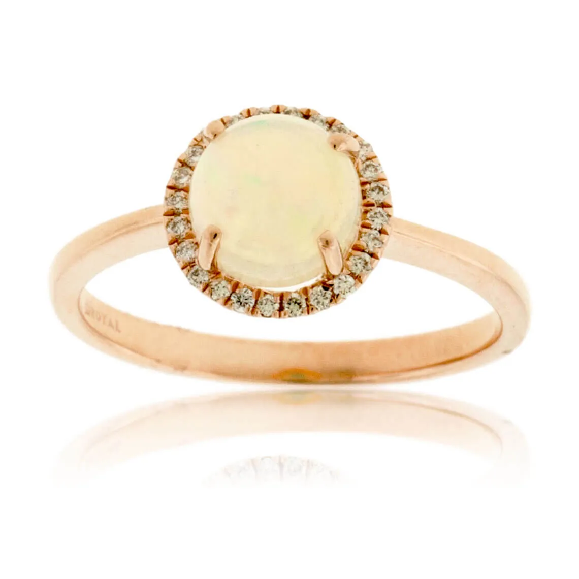 Round Cabochon Opal Ring with Diamond Halo