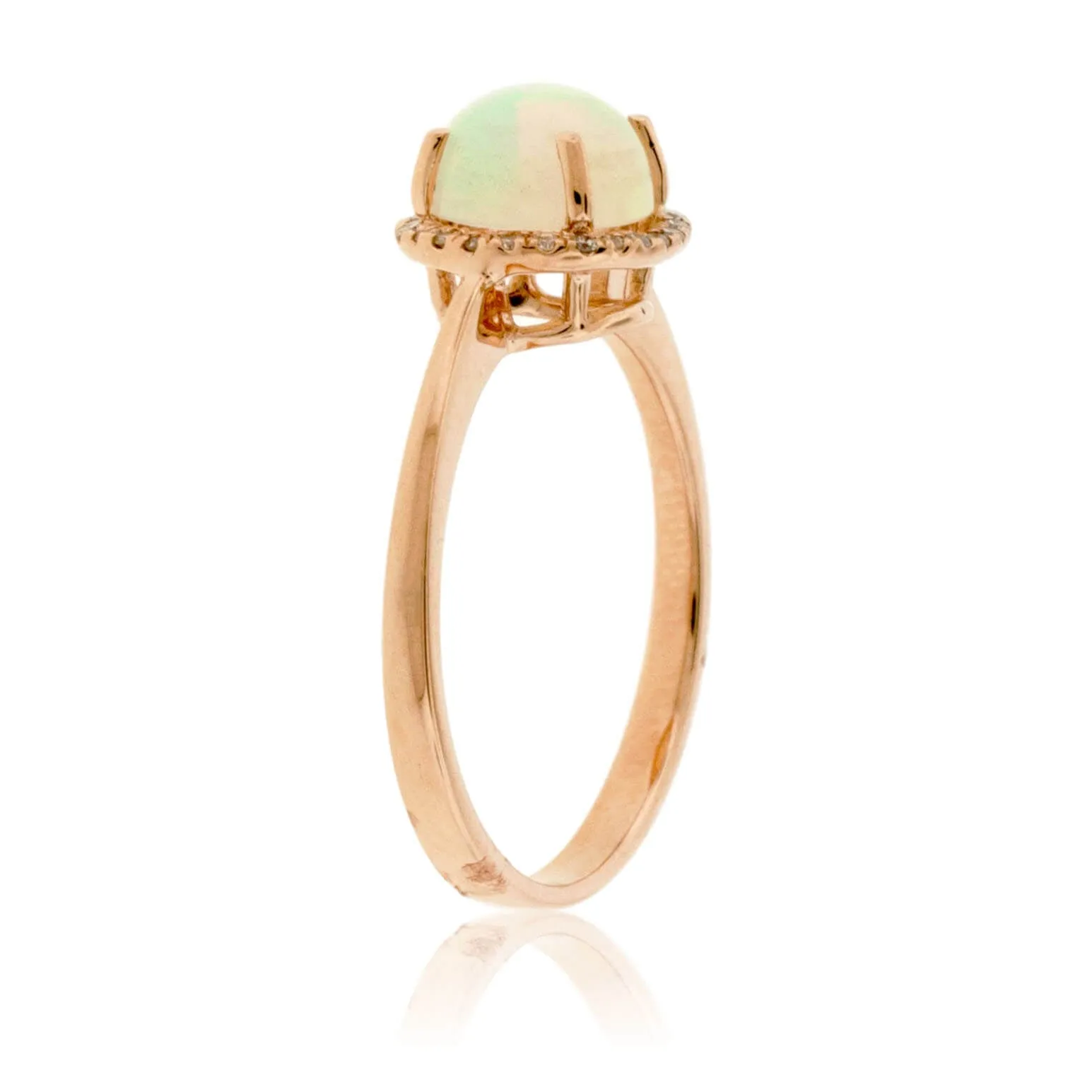 Round Cabochon Opal Ring with Diamond Halo