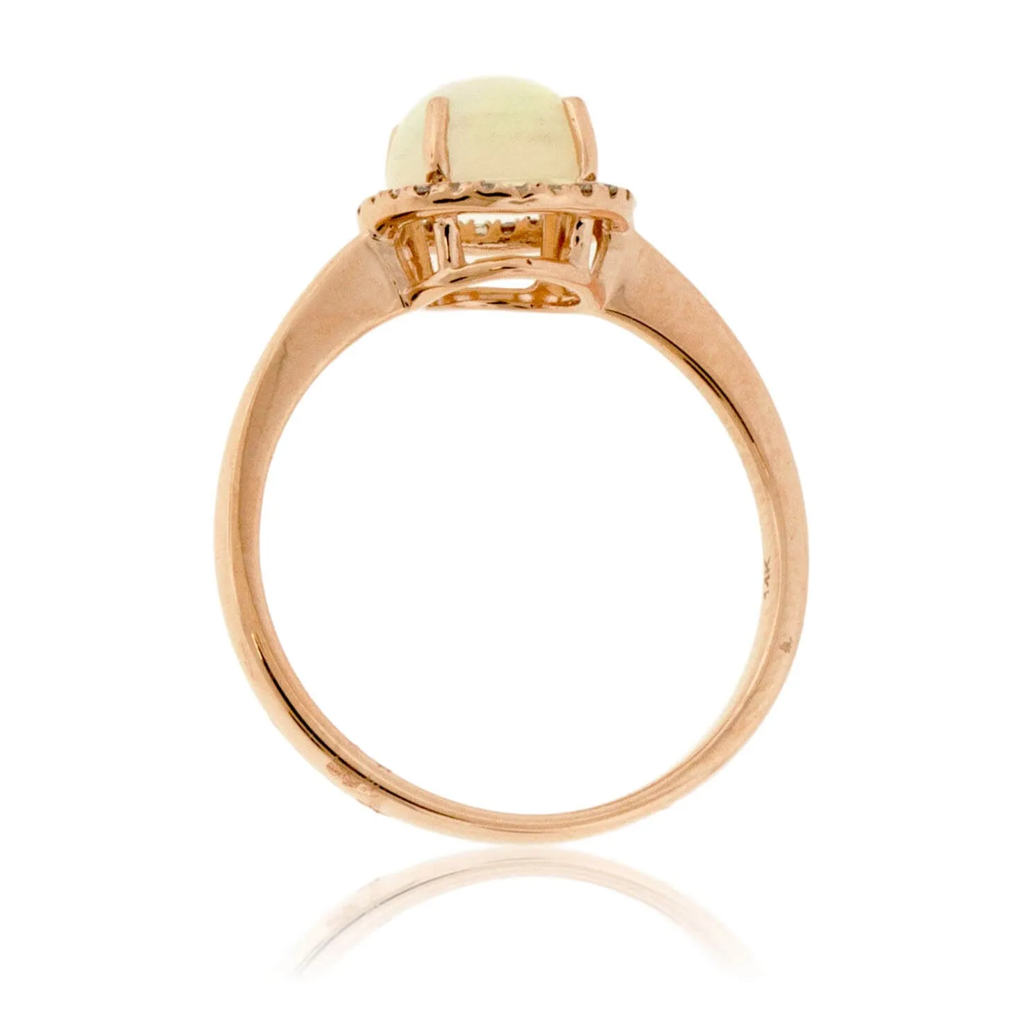 Round Cabochon Opal Ring with Diamond Halo