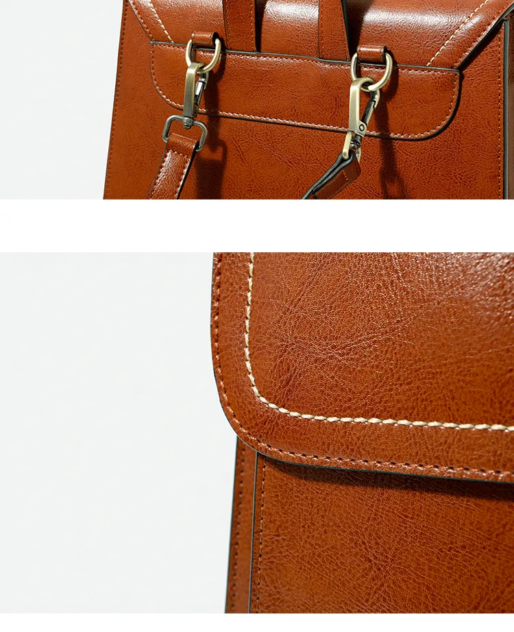 Vintage Brown School Leather Backback For Women