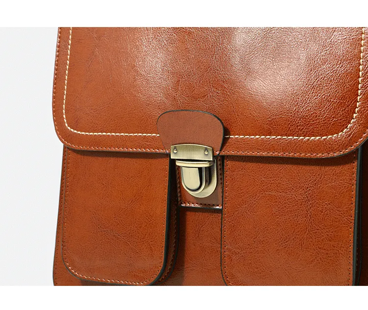 Vintage Brown School Leather Backback For Women