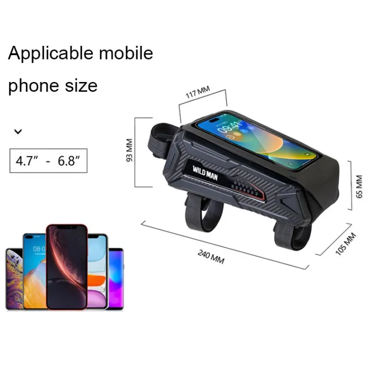 WILD MAN M90 EVA Hard Shell Mountain Bike Mobile Phone Touch Screen Waterproof Front Beam Bag(Black Gray)